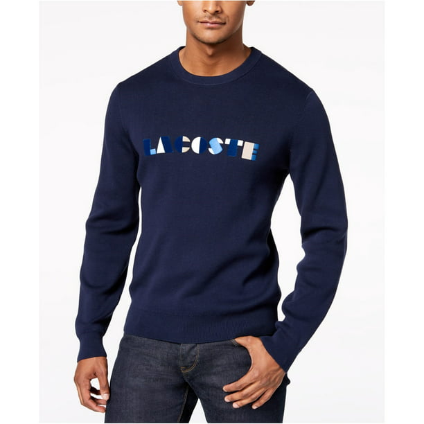 Lacoste Men's Crew Neck Lettering Ribbed Pima Cotton Sweater Sizes L XL
